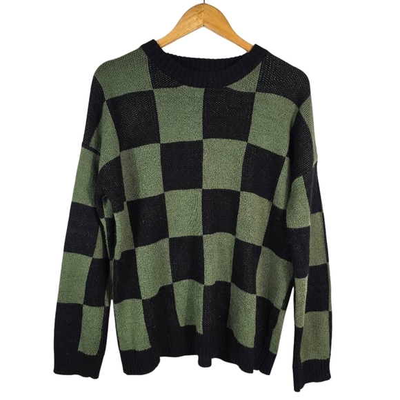 just polly Sweaters - Just Polly Green & Black Checkered Knit Sweater Size L